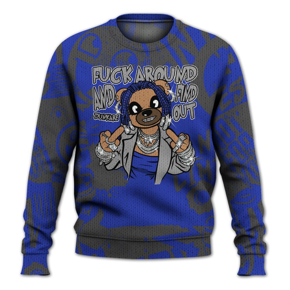 Knitted Sweater To Match Air Max Plus Black Racer Blue - F#ck Around Bear Bear Monogram Graffiti