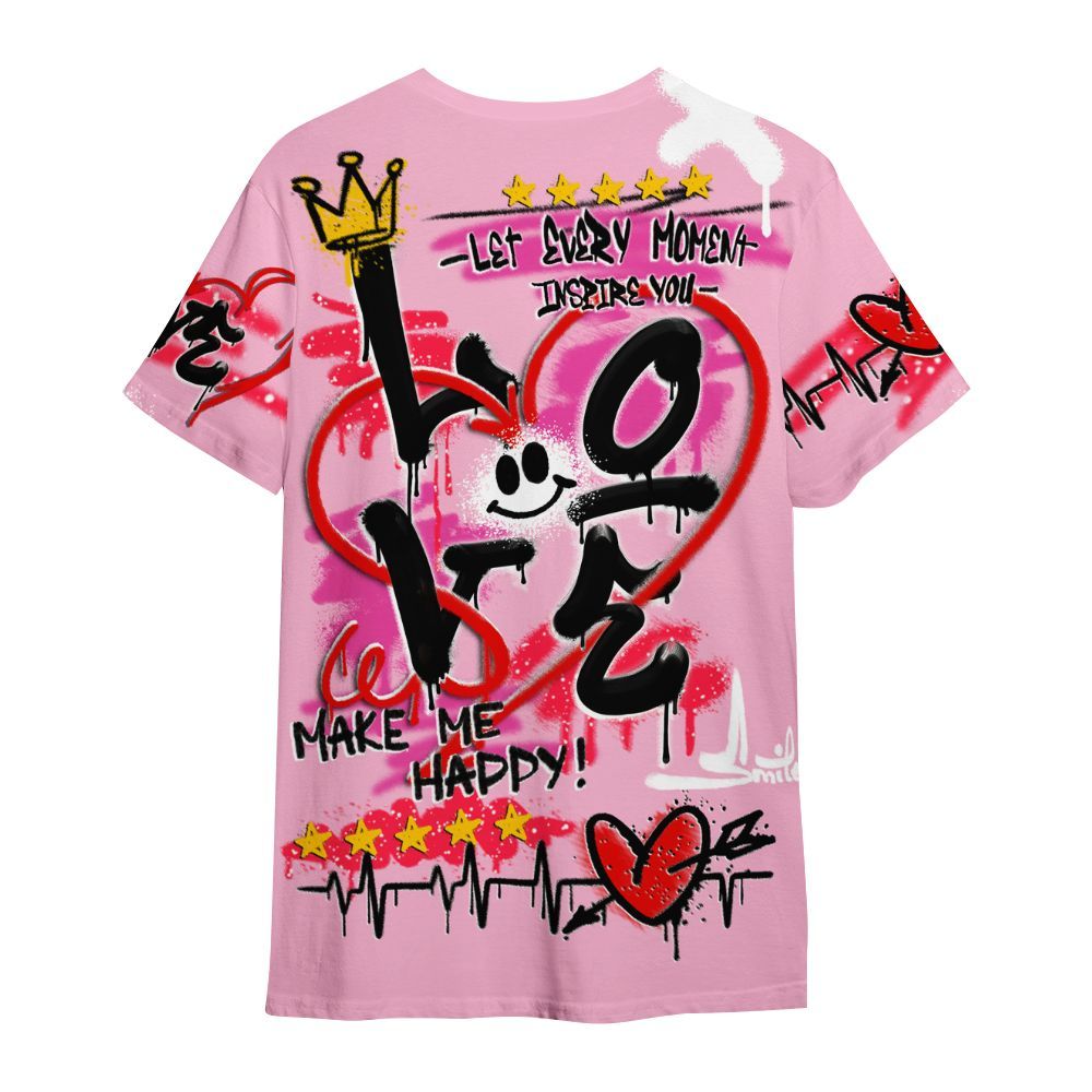 Shirt To Match Retro Bubble Gum Pink 6s - Happy Love Beats Graffiti Streetwear All Over Print