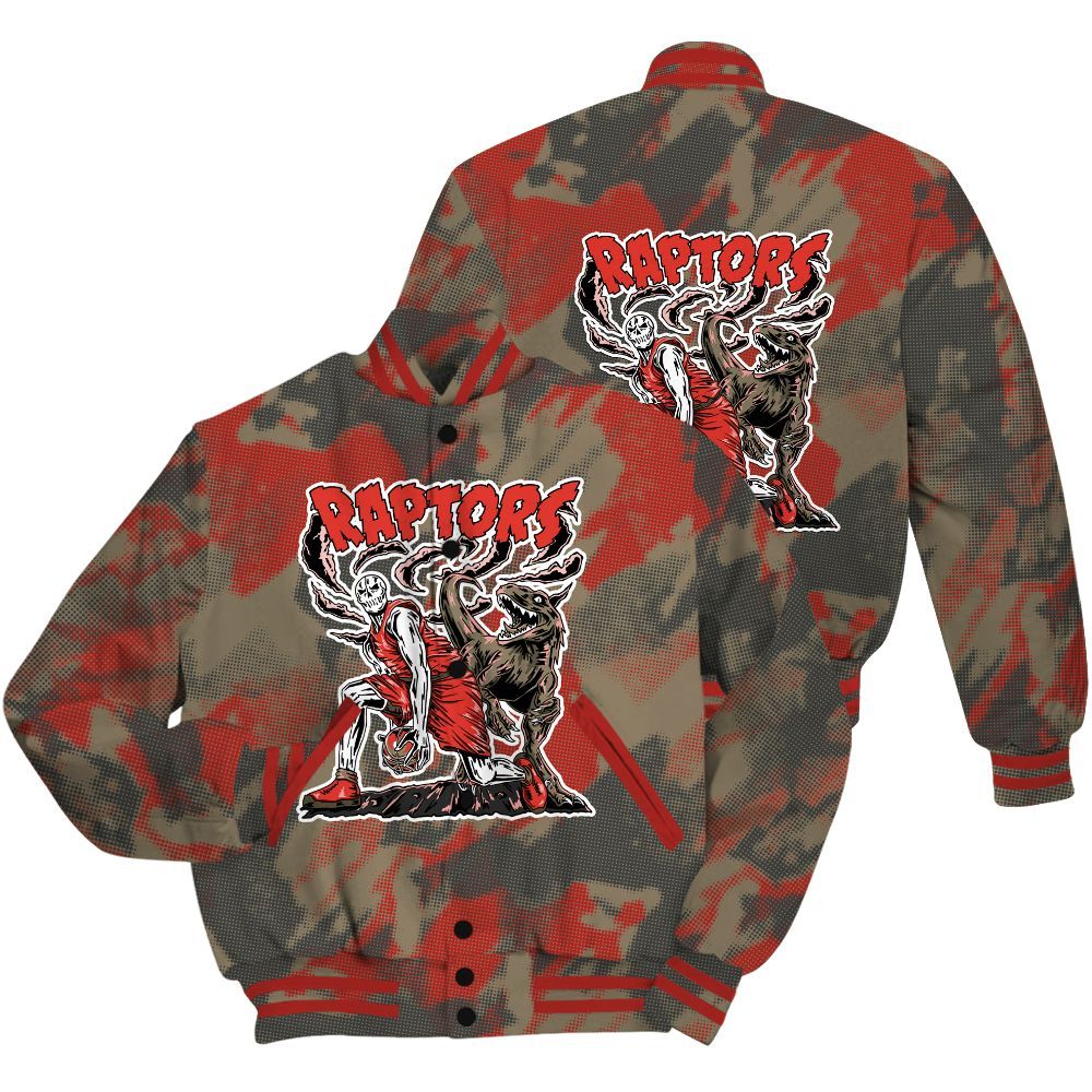 Varsity Jacket To Match Olive 9s Shirt - Raptors Skeleton Abstract Halftone All Over Print