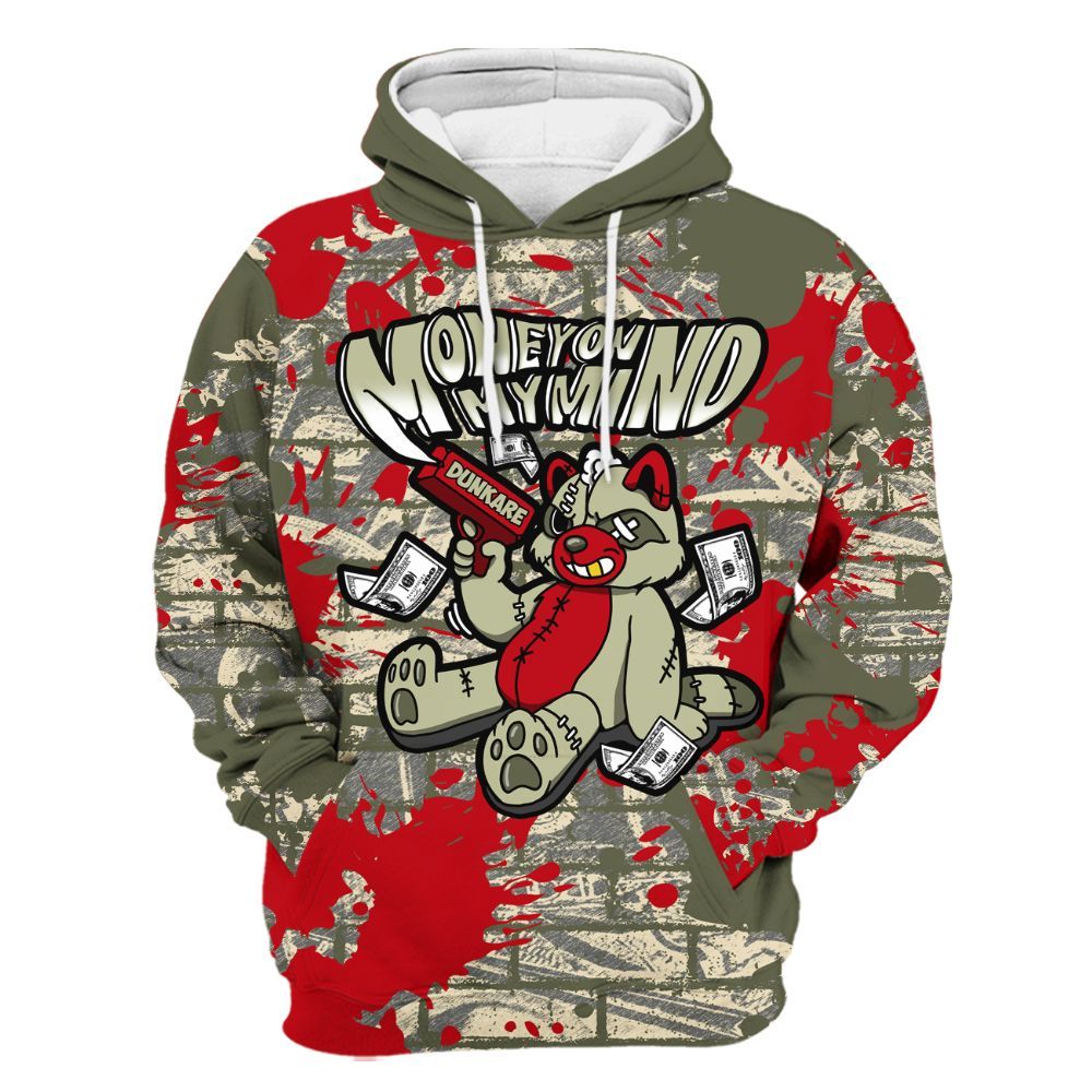 Hoodie To Match Low OG Medium Olive 1s - Money On My Mind Raccoon Brick All Over Print