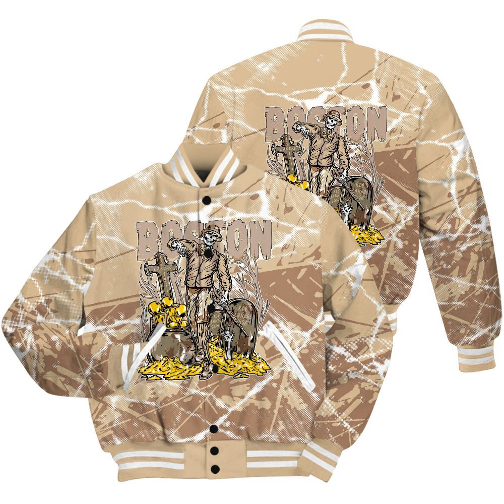 Varsity Jacket To Match Desert Camo 3s Shirt - Goldrush Skeleton Profound All Over Print