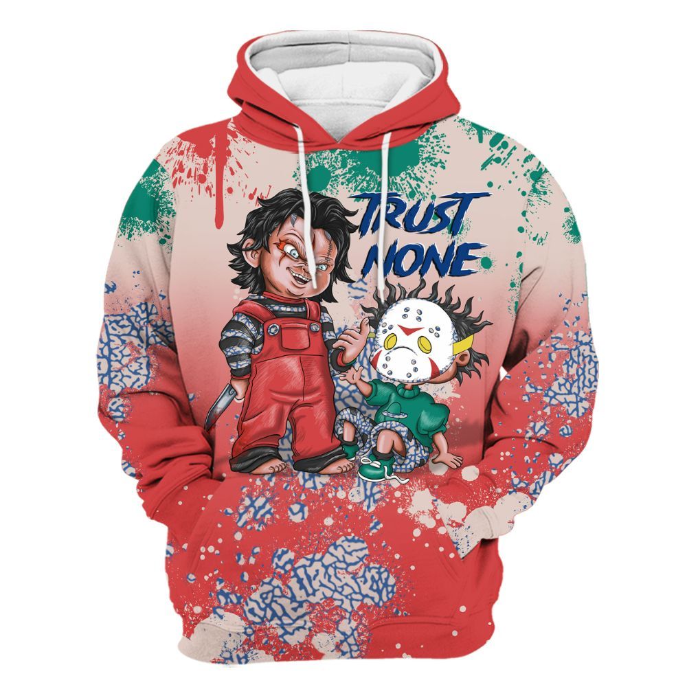 Hoodie To Match Retro Chalk & Track Red 3s - Trust No One Scary All Over Print