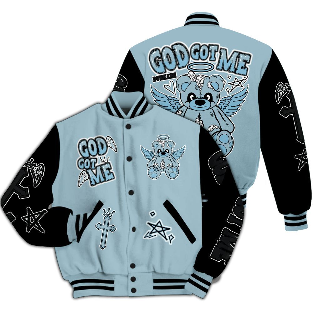 Varsity Jacket To Match Chambray 7s - Gods Guides Me Bear All Over Print