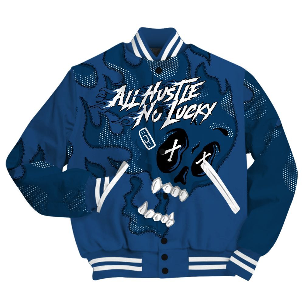 Varsity Jacket To Match High OG Midnight Navy 1s Shirt, All Hustle No Lucky Skull All Over Print