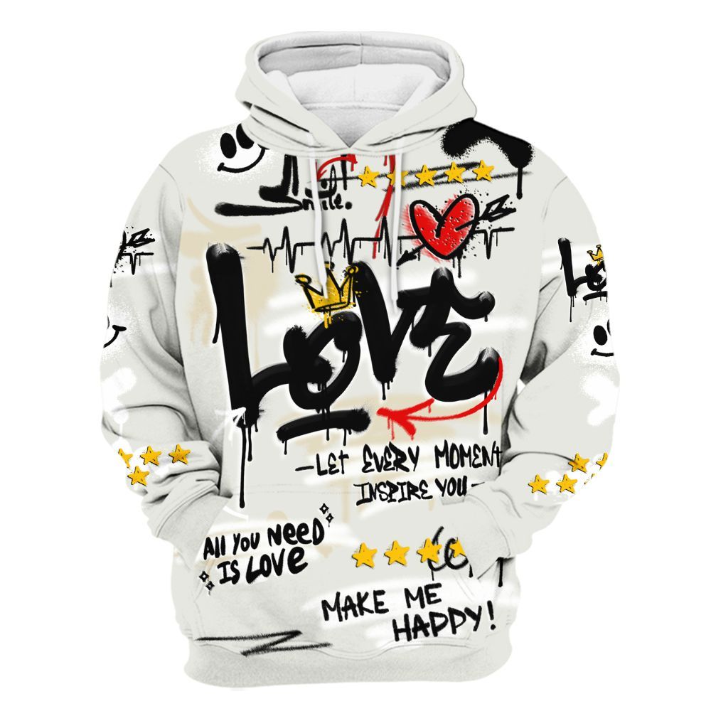 Hoodie To Match Grand Finale 11s Shirt, Happy Love Beats Graffiti Streetwear All Over Print