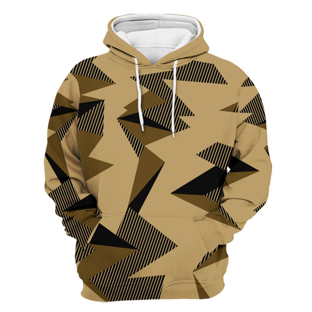 Hoodie To Match High OG Black Metallic Gold 1s - Geometric Camouflage Pattern All Over Print