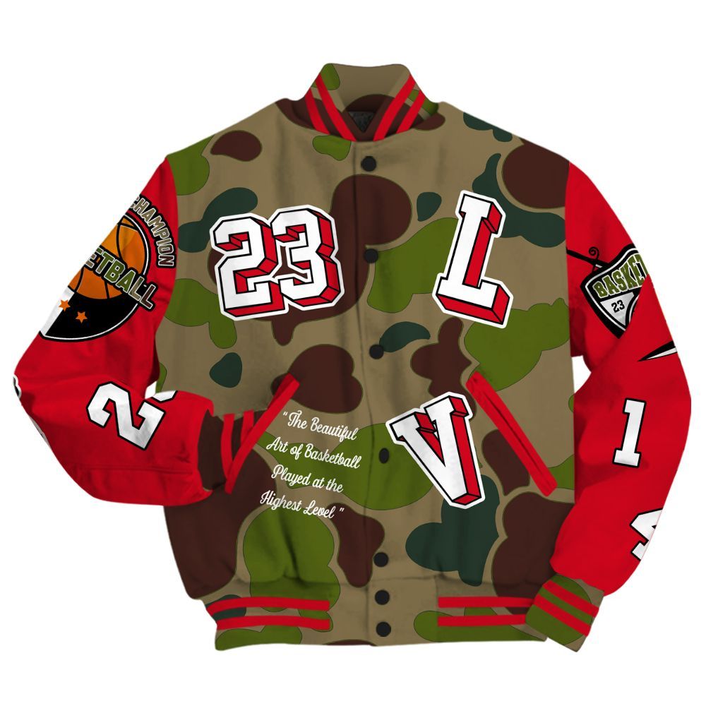 Varsity Jacket To Match Air Max 90 Duck Camo Red - The GOAT Got Em Streetwear All Over Print