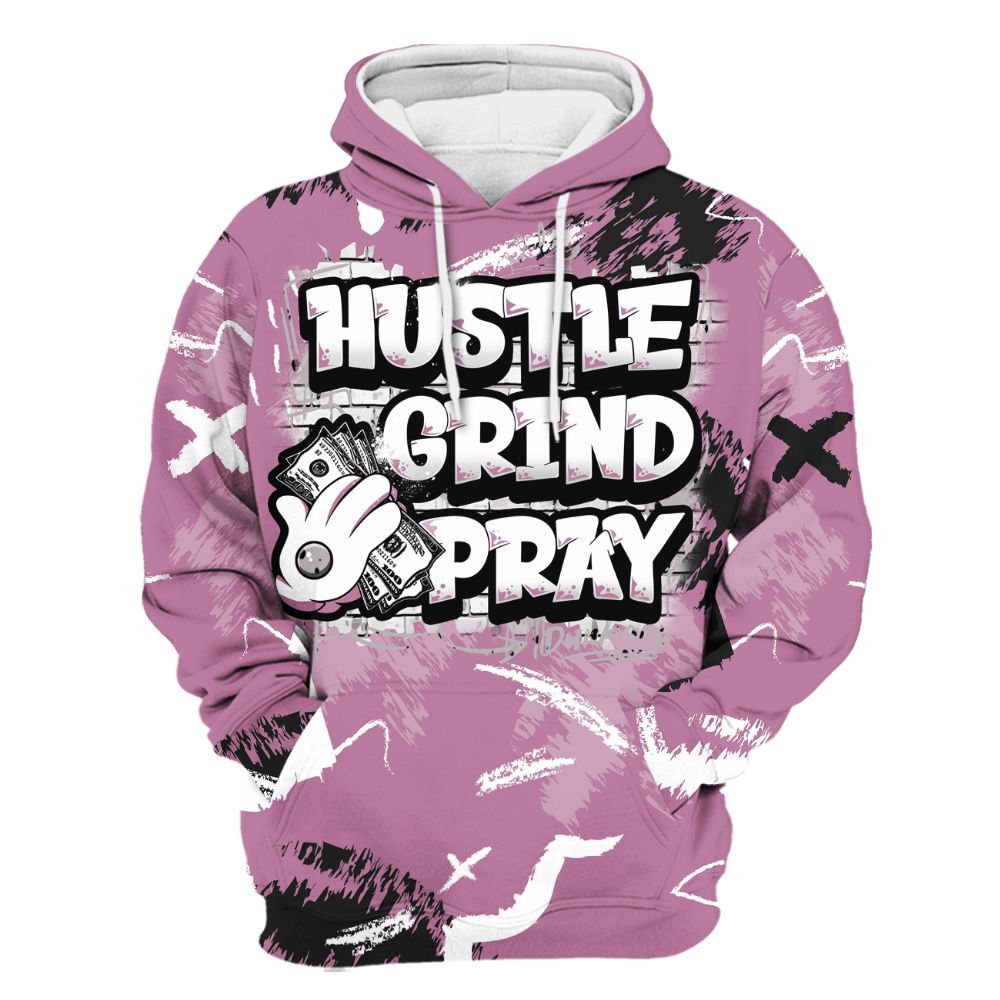 Hoodie To Match Neutral Grey Black White Orchid 4s - Hustle Grind Pray Graphic Street Style All Over Print
