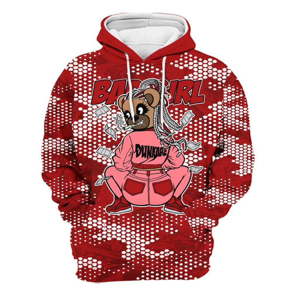 Hoodie To Match Red Taxi 12s - Rebellious Girl Bear Banknotes Art All Over Print