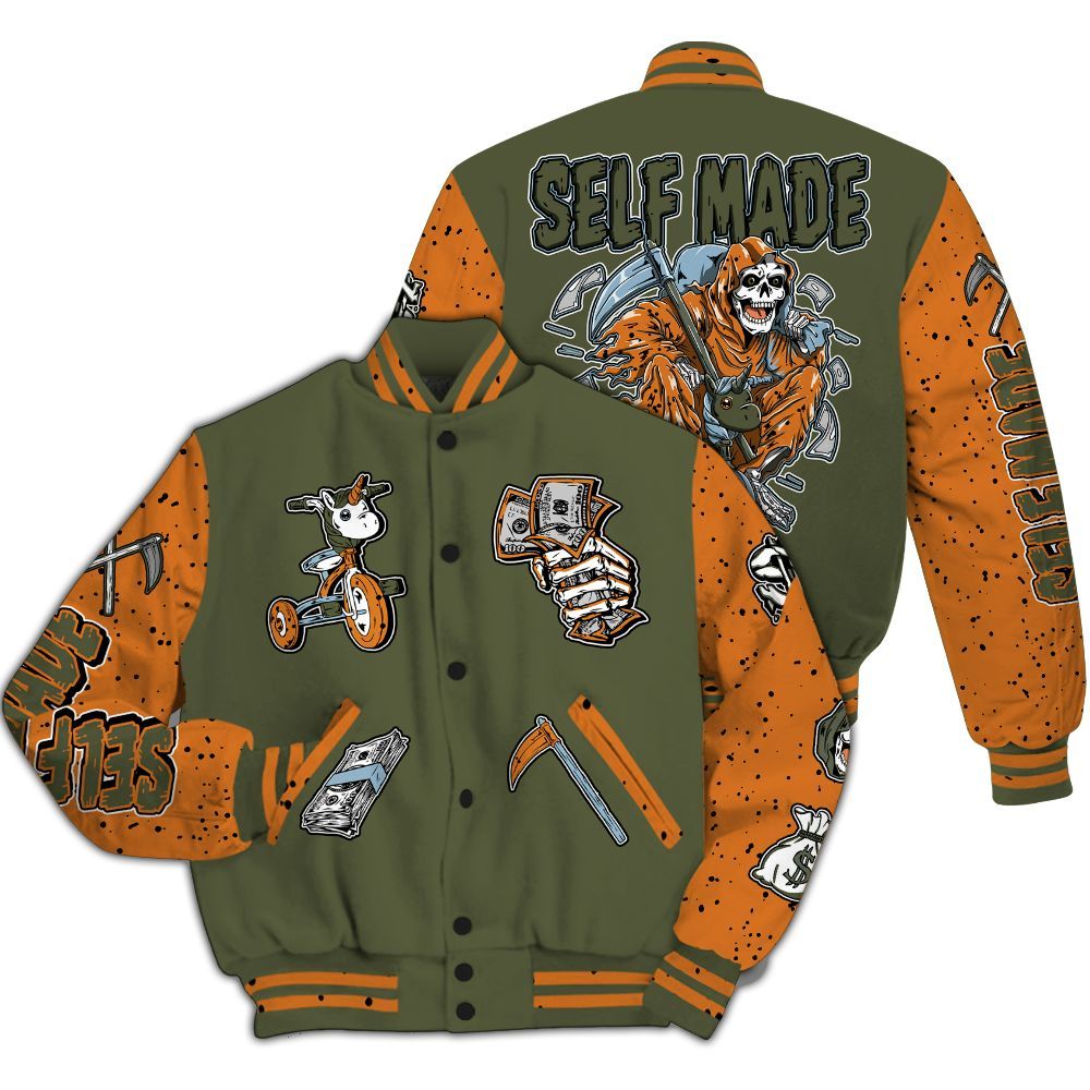 Varsity Jacket To Match Olive 5s - Self Make Skeleton All Over Print