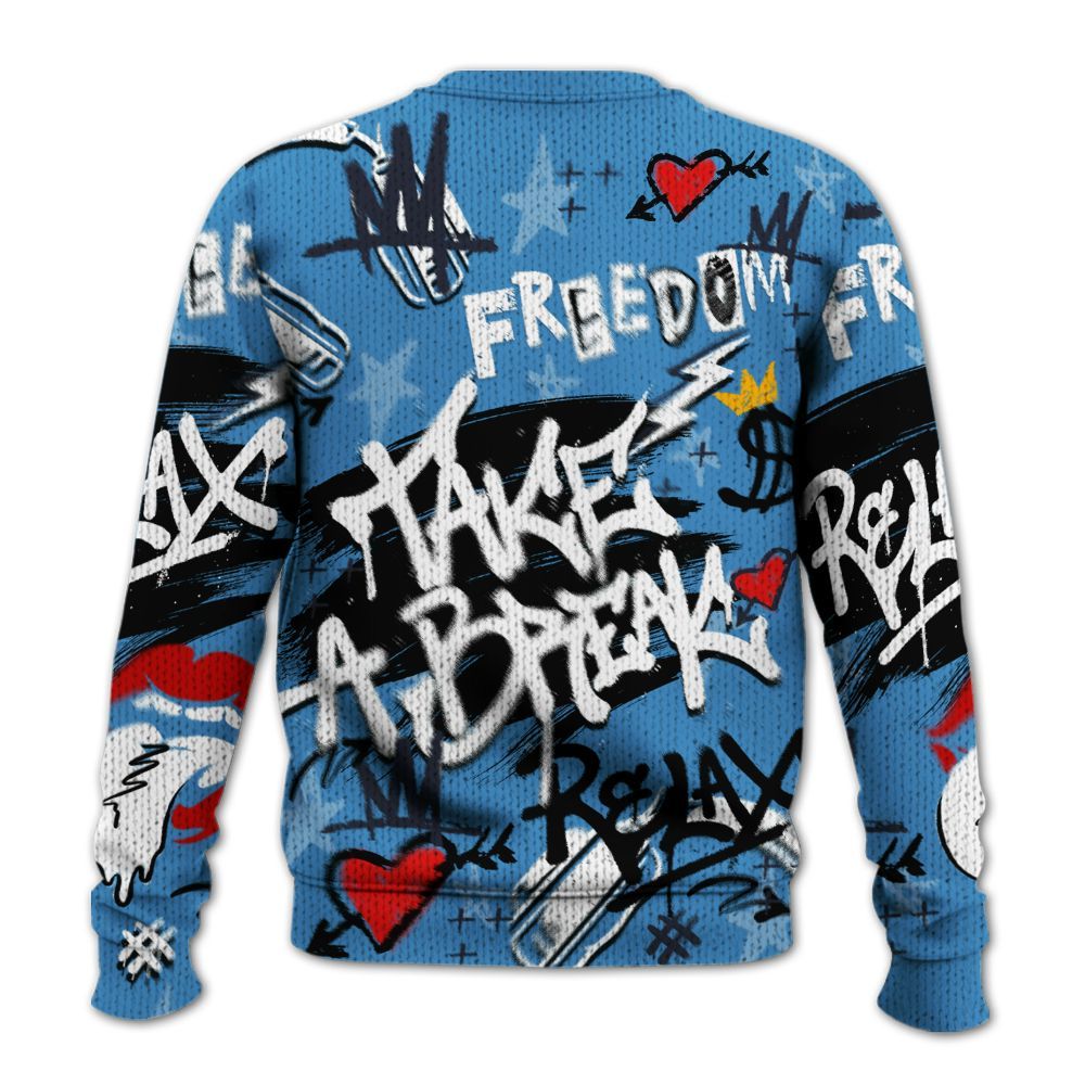 Knitted Sweater To Match Low OG Obsidian 1s - Take Break Freedom Graffiti Streetwear