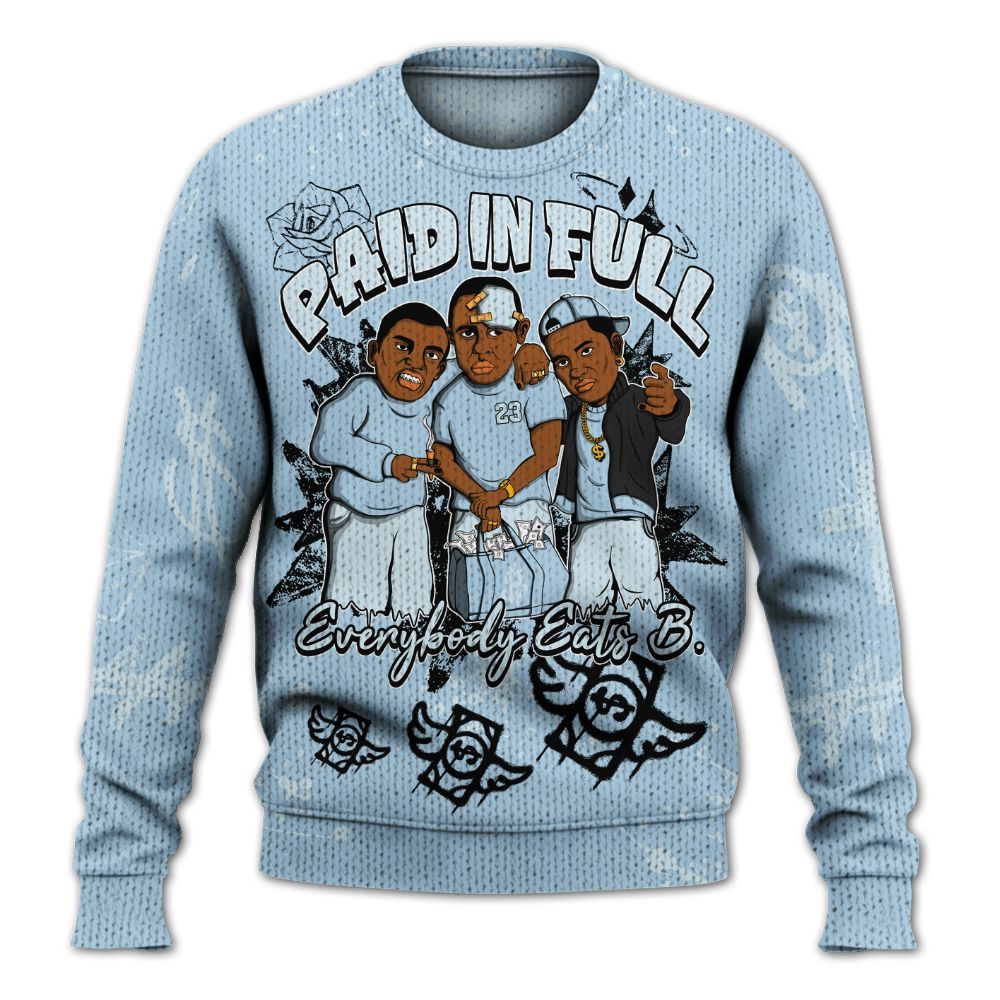 Sweater To Match Foamposite One Psychic Blue - Paid In Full Crayon Graphic
