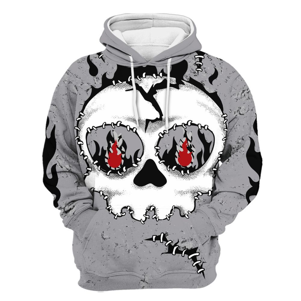 Hoodie To Match Cement Grey 3s - Cracked Skull Stitches All Over Print