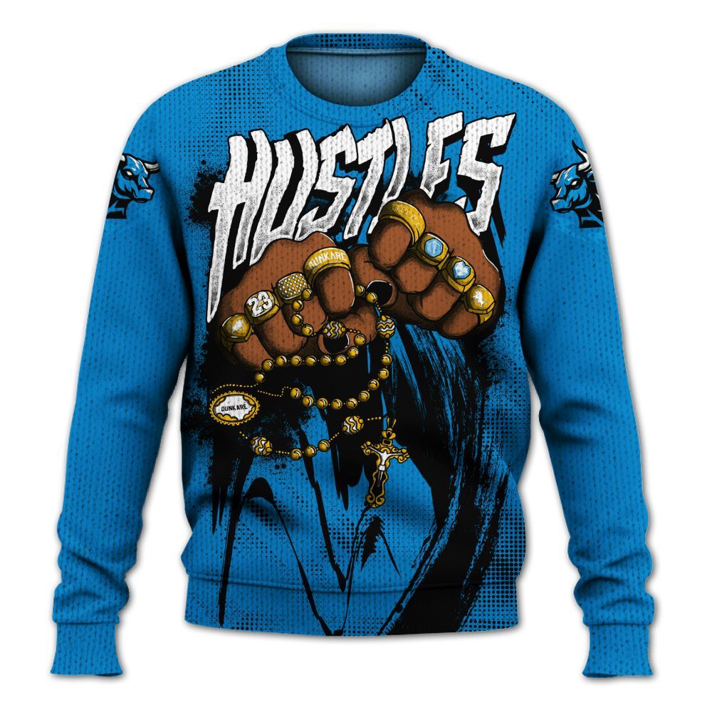 Knitted Sweater To Match Industrial Blue 4s - Hustle Make Money Military Blue 4s