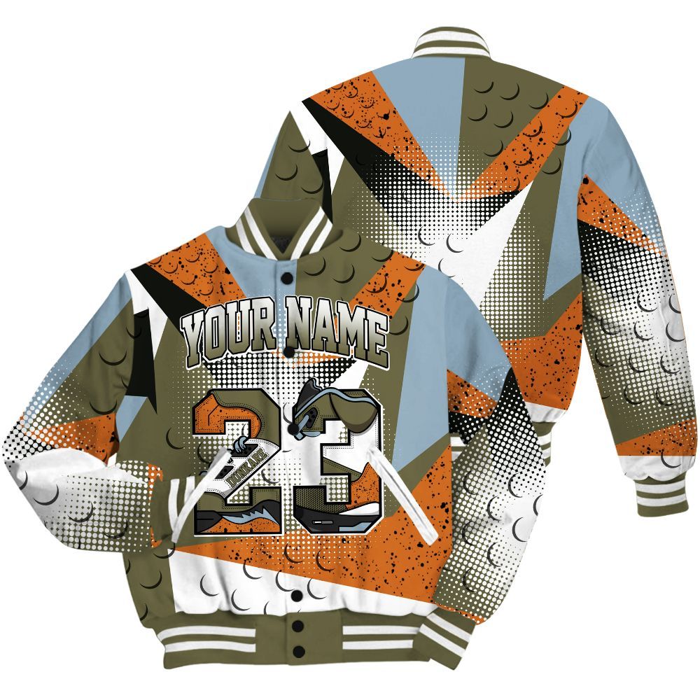 Varsity Jacket To Match Olive 5s Shirt, Poly Custom Name Number 23 5s All Over Print