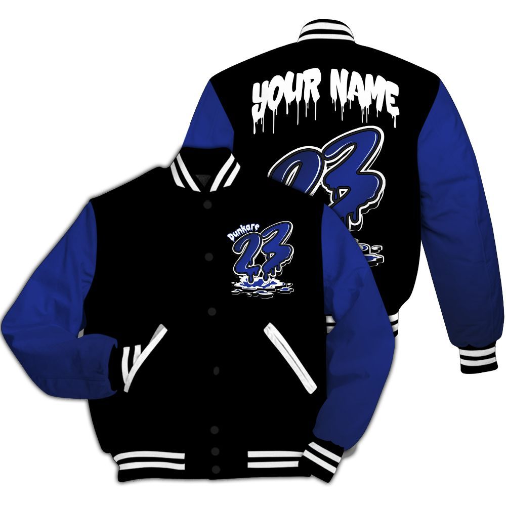 Varsity Jacket To Match Air Max Plus Black Racer Blue - Custom Name 23 Drip All Over Print