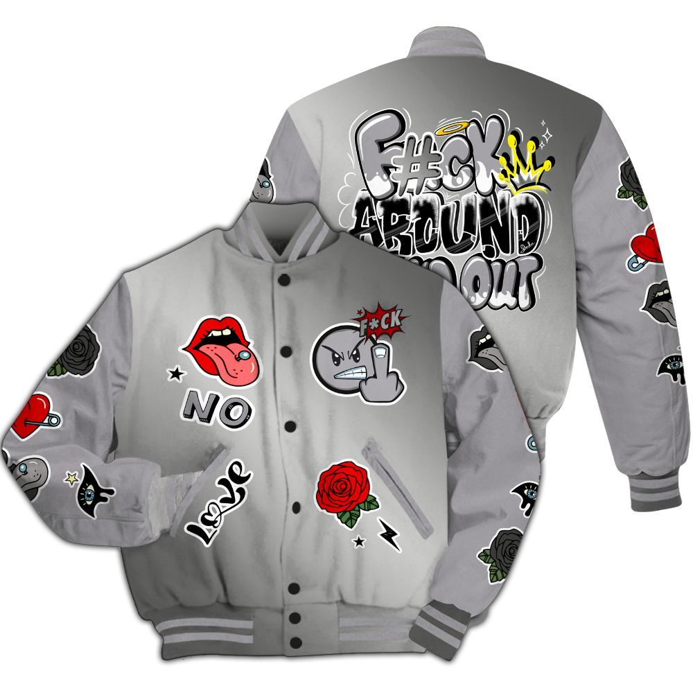 Varsity Jacket To Match Metallic Silver 14s - FK Around Find Out All Over Print