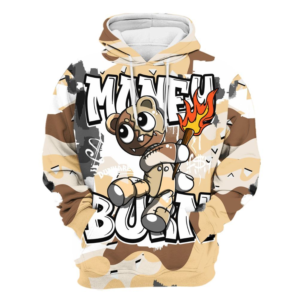 Hoodie To Match Desert Camo 3s - Money Burn Retro All Over Print
