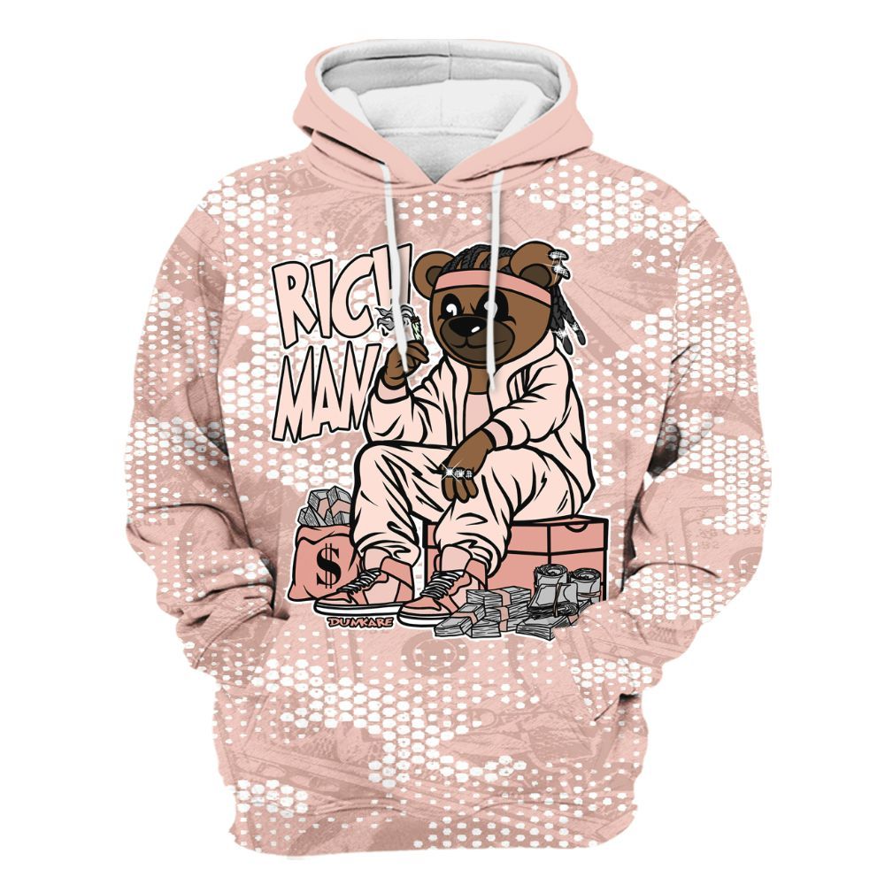 Hoodie To Match Low Legend Pink 11s - Rich Man Bear Banknotes Art All Over Print