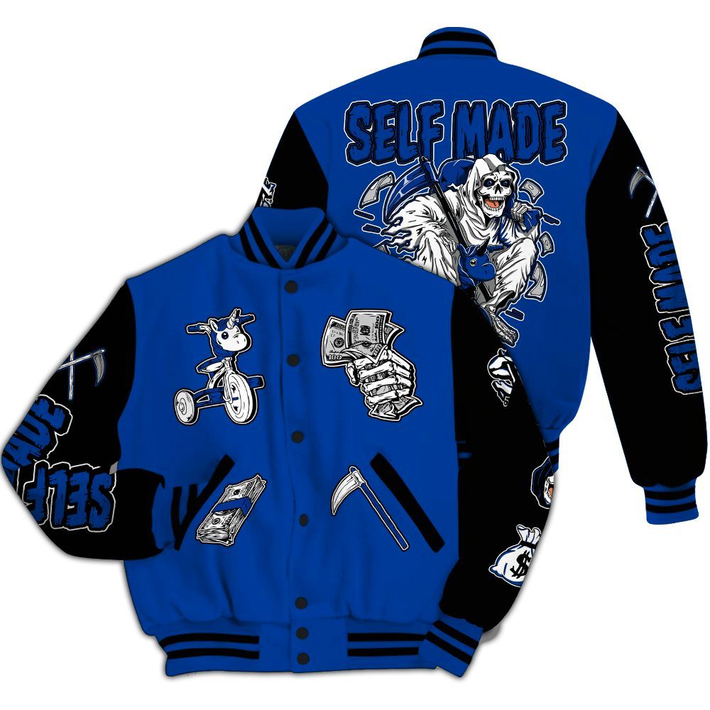 Varsity Jacket To Match Hyper Royal 12s - Self Make Skeleton All Over Print