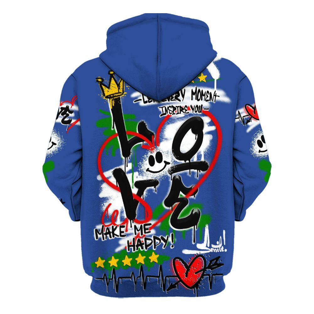 Hoodie To Match Retro Hyper Royal 13s - Happy Love Beats Graffiti Streetwear All Over Print