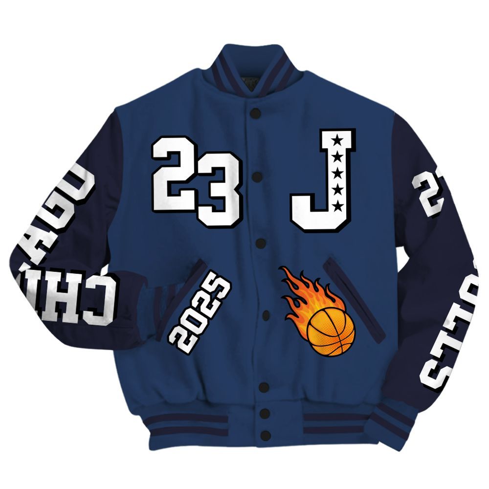 Varsity Jacket To Match Low 85 Metallic Blue 1s - Chicago 23 Basketball All Over Print