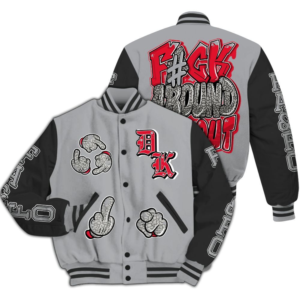 Varsity Jacket To Match Black Cement 3s - F Around Find Out Graphic All Over Print