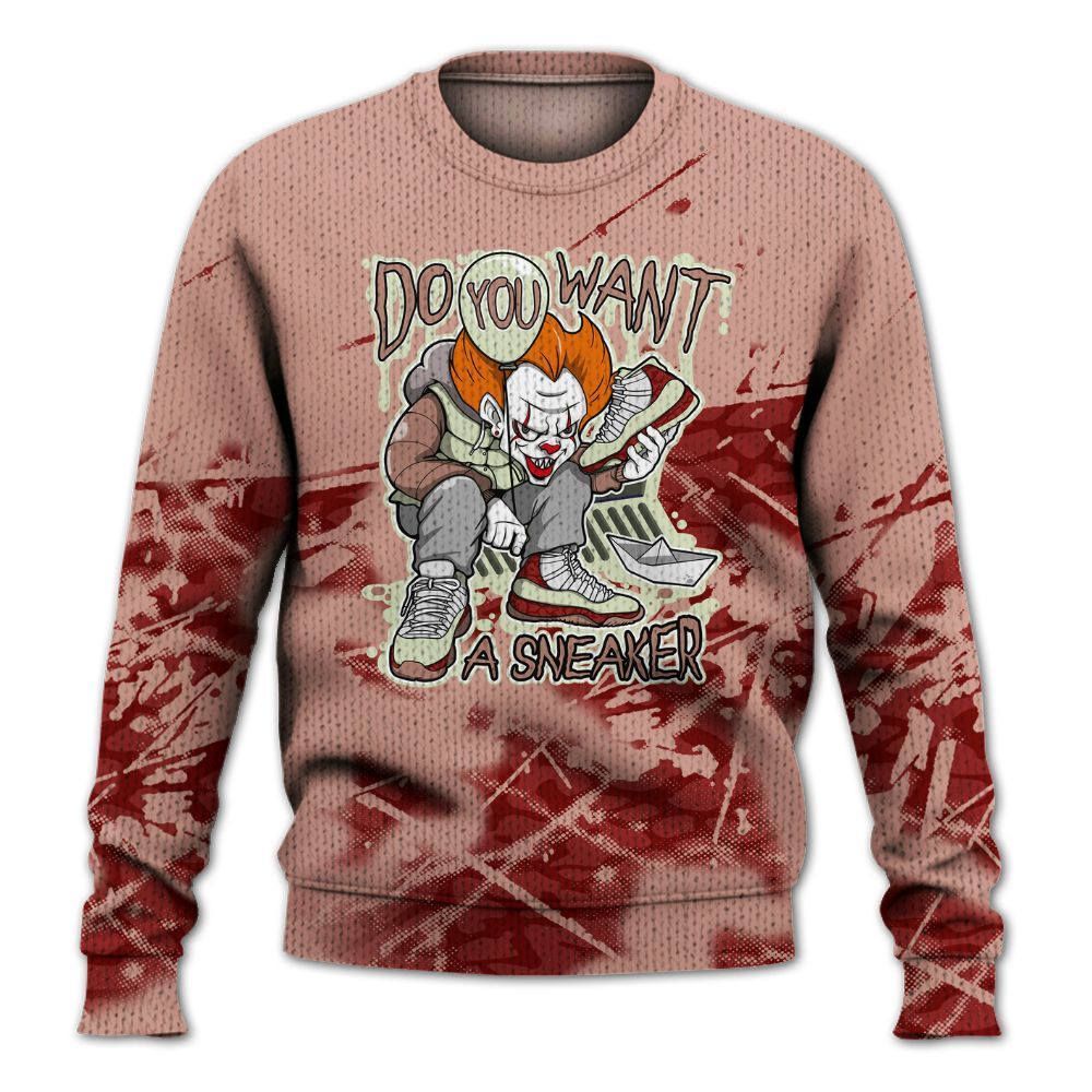 Knitted Sweater To Match Valentines Day 3s - Clown Scary Sneakers Halloween Graphic