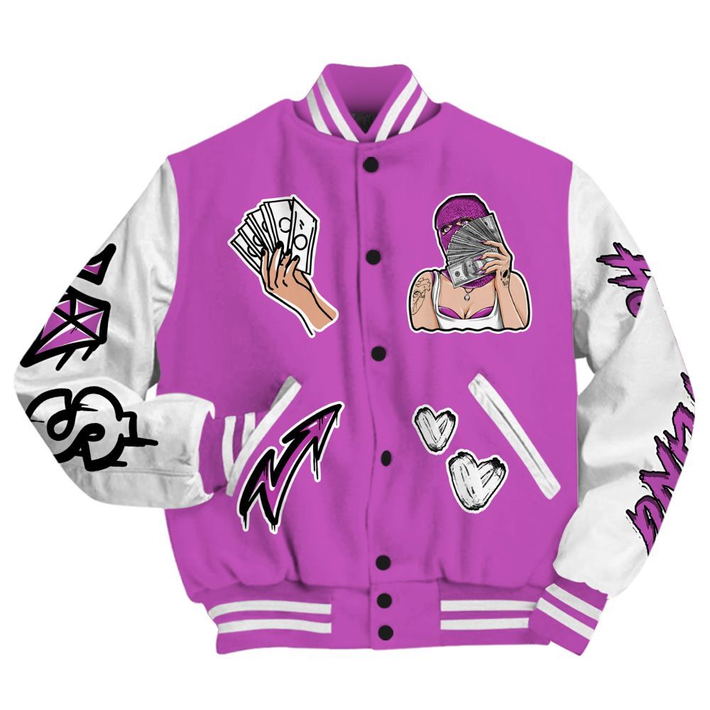 Varsity Jacket To Match Hyper Violet 4s - Hustling Unique All Over Print