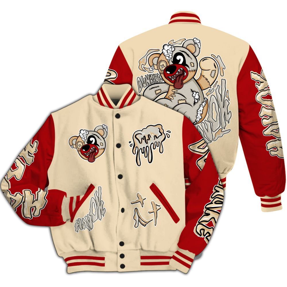 Varsity Jacket To Match Dunk Low Strawberry Waffle - Havok Bear All Over Print
