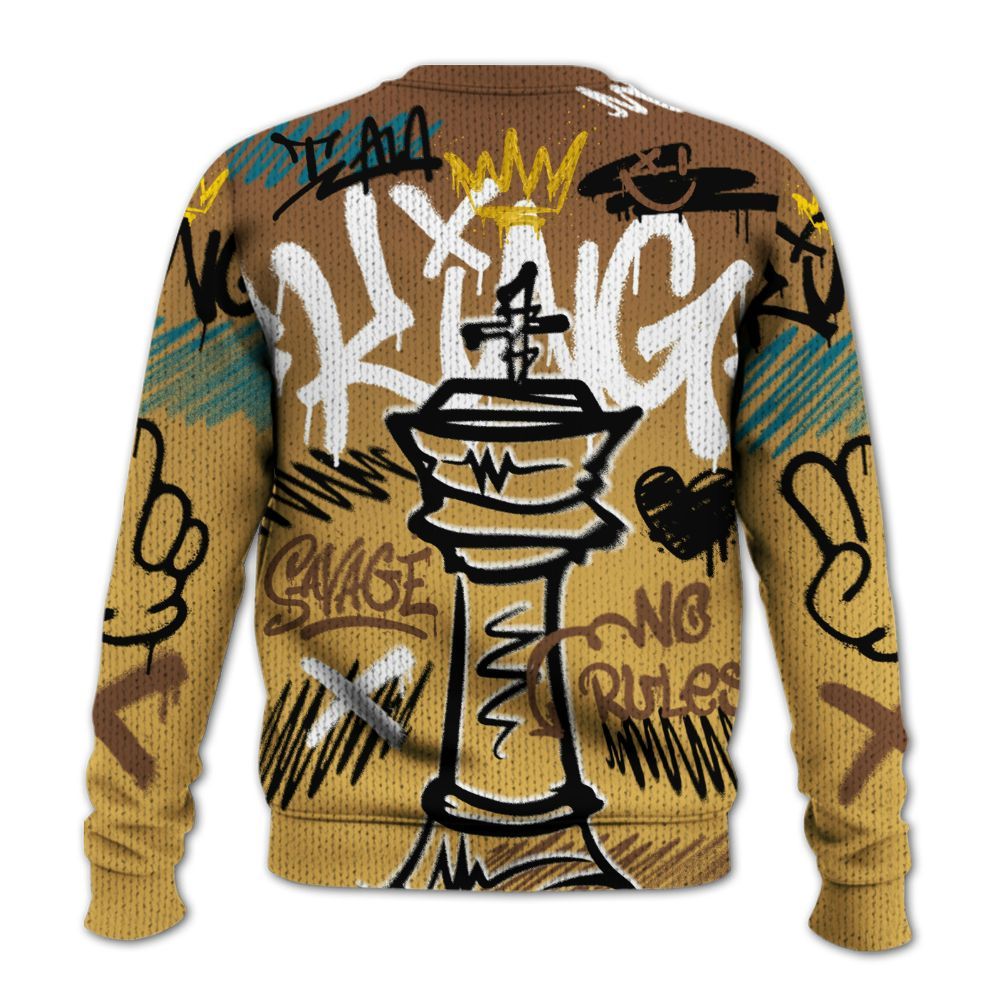 Knitted Sweater To Match Retro Cacao Wow 4s - Street King Chess Streetwear