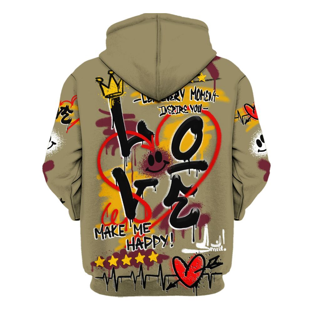 Hoodie To Match Black Olive 7s - Happy Love Beats Graffiti Streetwear All Over Print