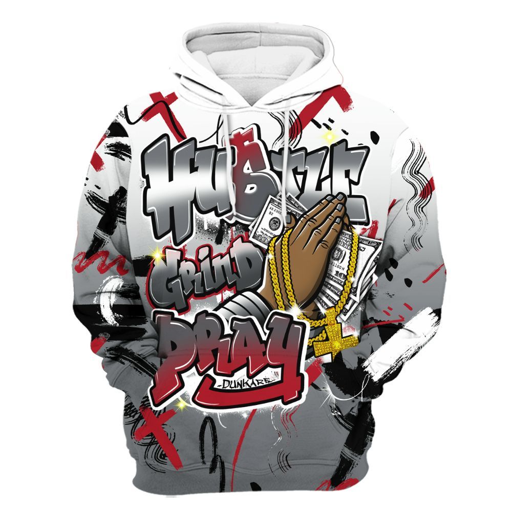 Hoodie To Match Retro Fire Red 9s - Money Hustle Grind Pray All Over Print