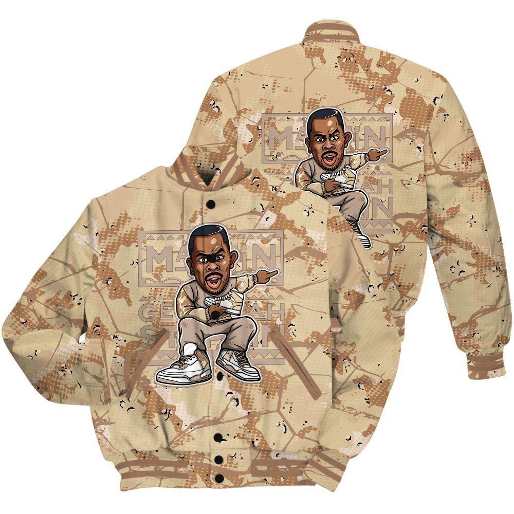 Varsity Jacket To Match Desert Camo 3s Shirt - Get Tag Sneakers Steppin' Graphic Crack All Over Print