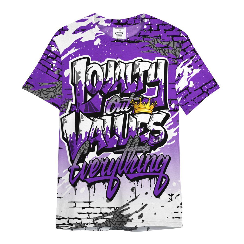 Shirt To Match Retro Dark Iris 3s - Values Of Loyalty Drip All Over Print