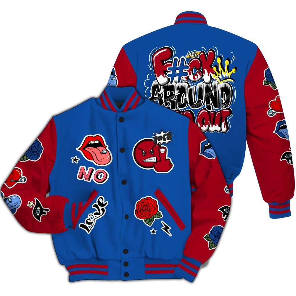 Varsity Jacket To Match Air Griffey Max Black Red Navy Blue 1s - FK Around Find Out All Over Print