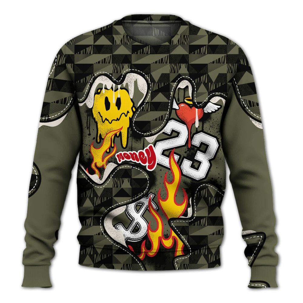 Sweatshirt To Match Travis Scott Low OG Medium Olive 1s - 23 Smile Burning Heart All Over Print