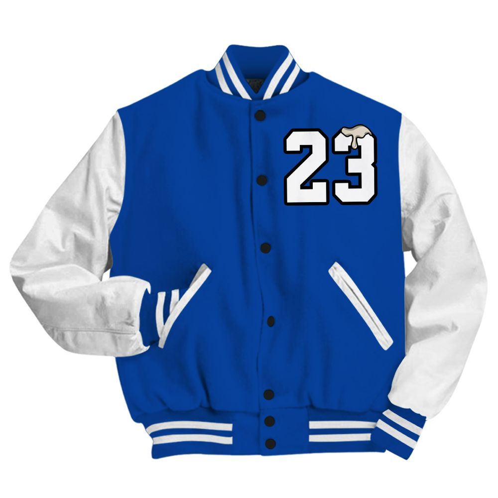 Varsity Jacket To Match Low Game Royal 1s - Custom Name Number 23 Drip All Over Print