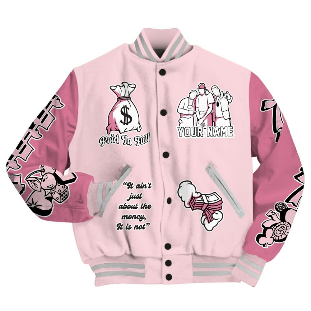 Varsity Jacket To Match GS Pearl Pink 12s - Paid In Full Baseball Varsity Jacket Custom Name All Over Print