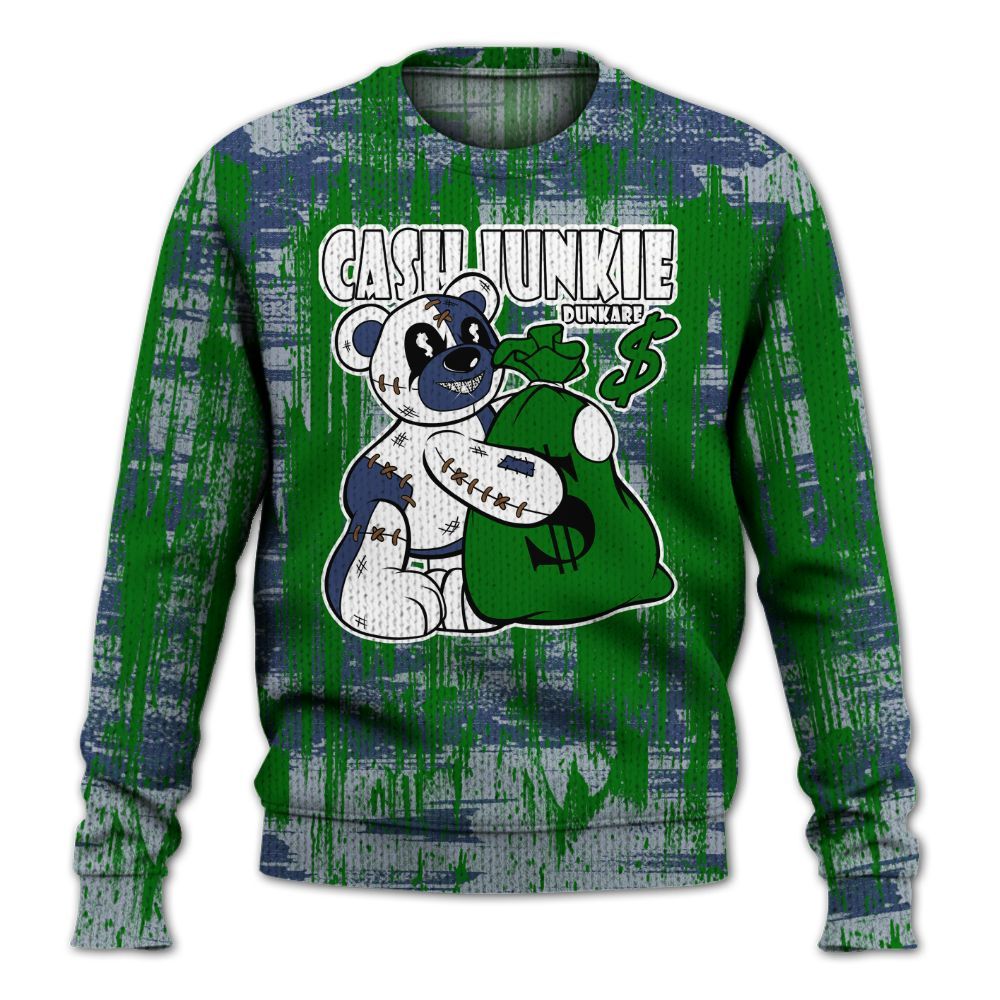 Knitted Sweater To Match Midnight Navy 13s - Cashs Junkie Bear Glitch Art