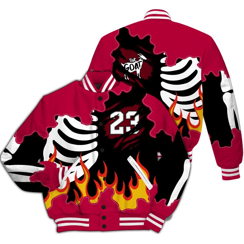 Varsity Jacket To Match Retro Chicago 2s - Burning Skeleton 23 G.O.A.T All Over Print