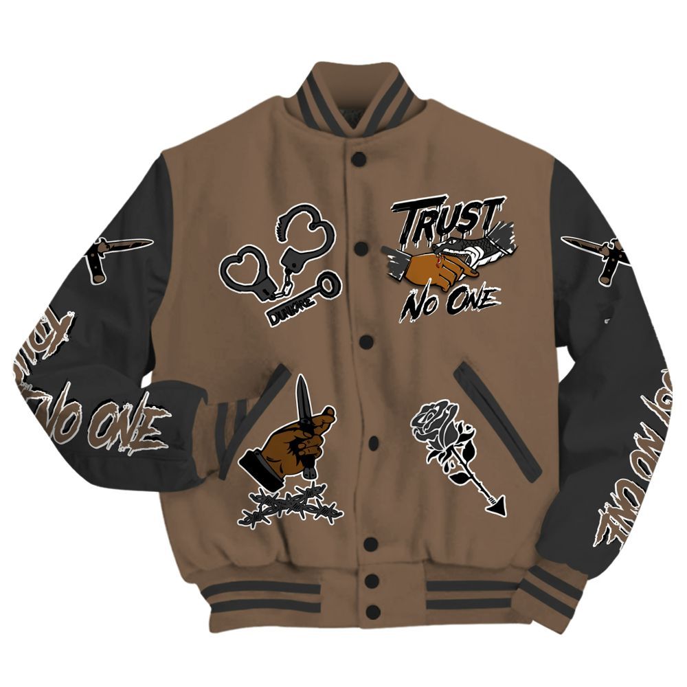 Varsity Jacket To Match Dark Mocha Jack - Trust No One Dripping All Over Print
