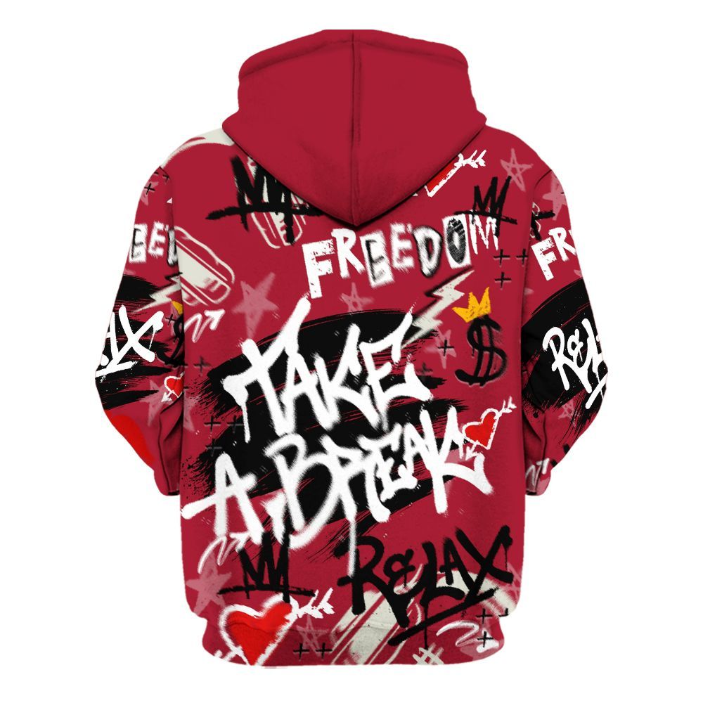 Hoodie To Match High OG Black Toe Reimagined 1s - Take Break Freedom Graffiti Streetwear All Over Print