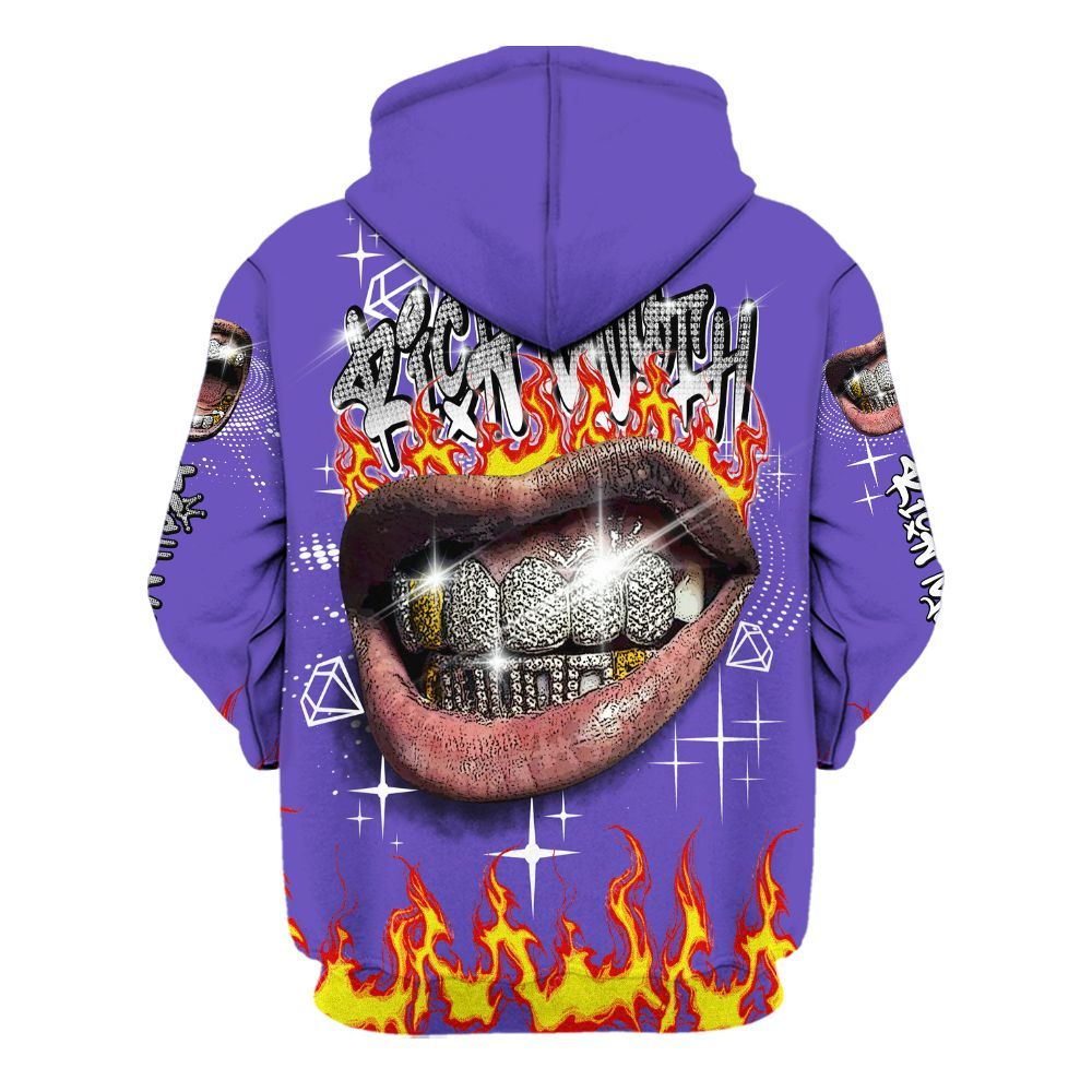 Hoodie To Match Field Purple 12s - Rich Mouth Fire Rap Retro 90s All Over Print