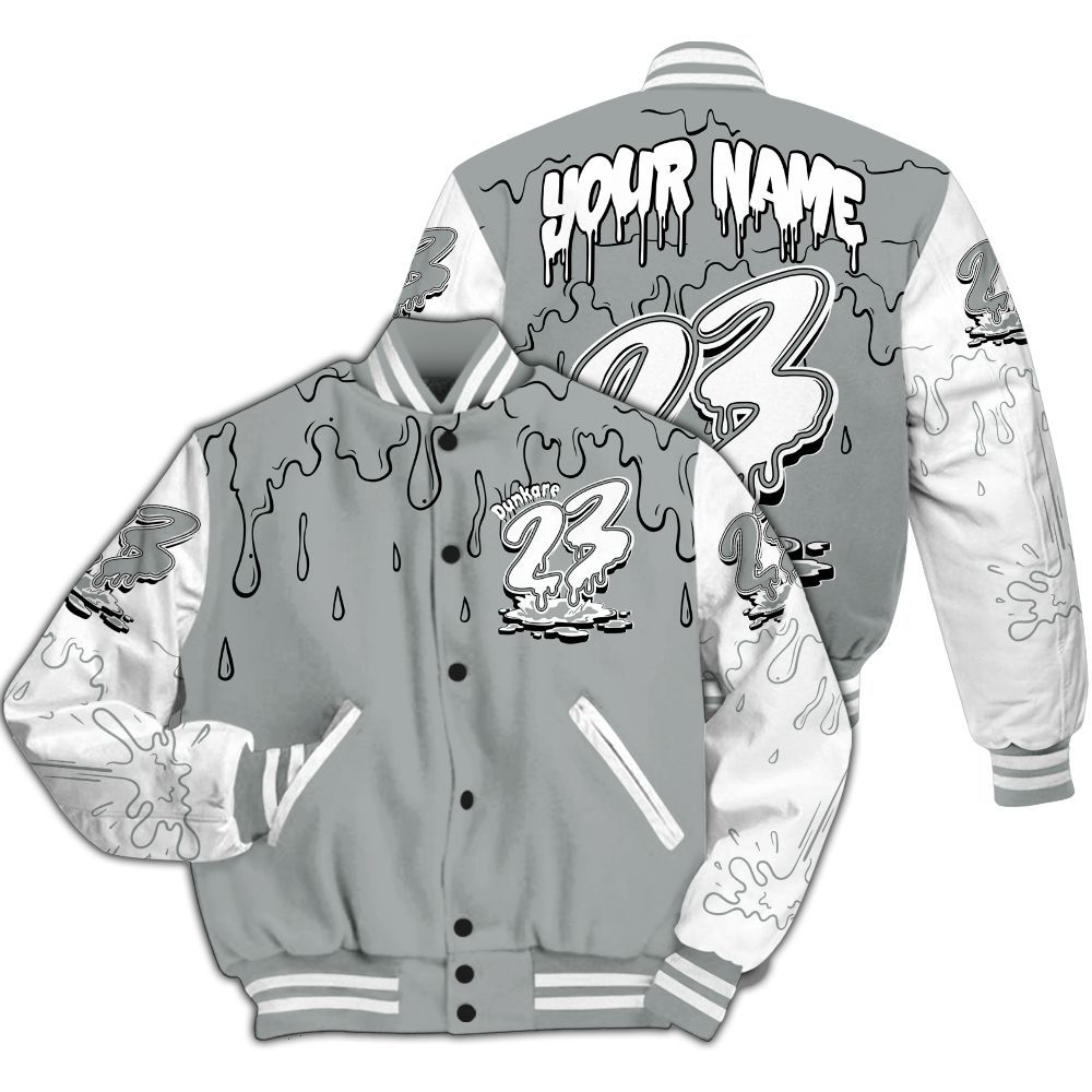 Varsity Jacket To Match Dunk Low White Light Smoke Grey - Custom Name 23 Drip All Over Print