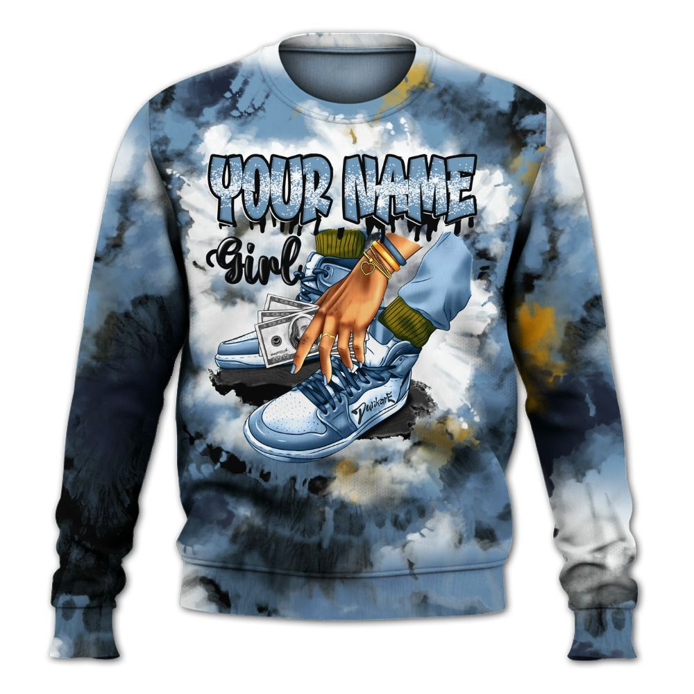 Sweatshirt To Match High OG First In Flight 1s - Custom Name SNEAKER Girl Money Drip Tie Dye All Over Print