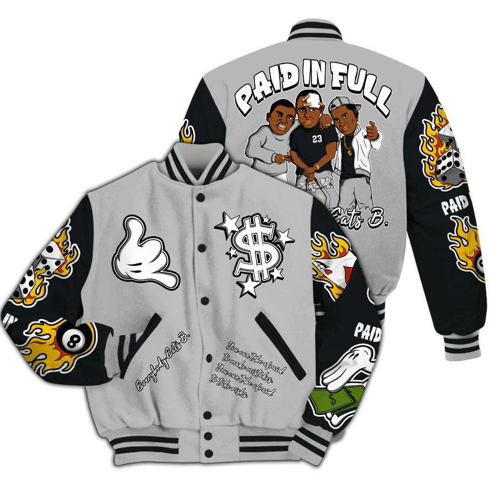 Varsity Jacket To Match Low 85 Metallic Black 1s - Everybody Paid In Full Graphic All Over Print