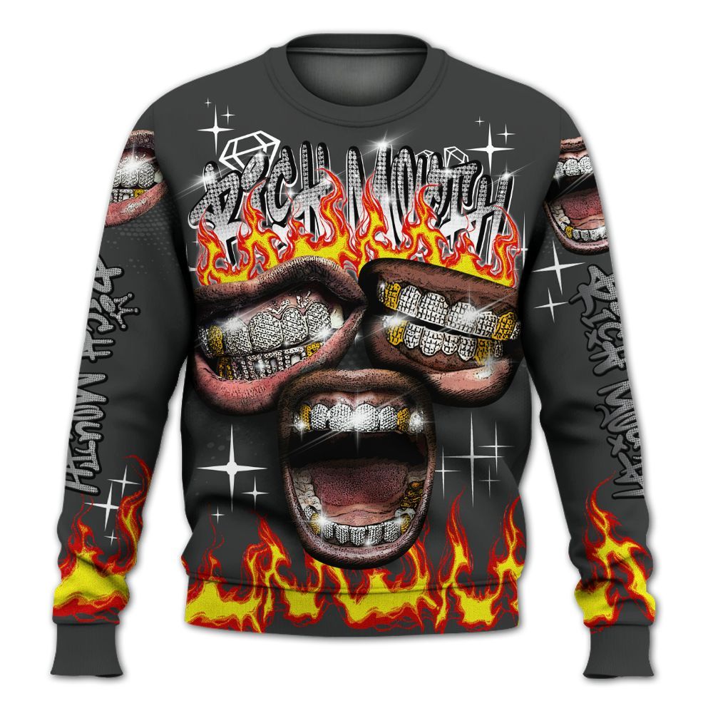 Sweatshirt To Match White Thunder 4s - Rich Mouth Fire Rap Retro 90s All Over Print