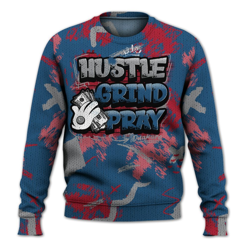 Knitted Sweater To Match Rare Air 3s - Hustle Grind Pray Retro