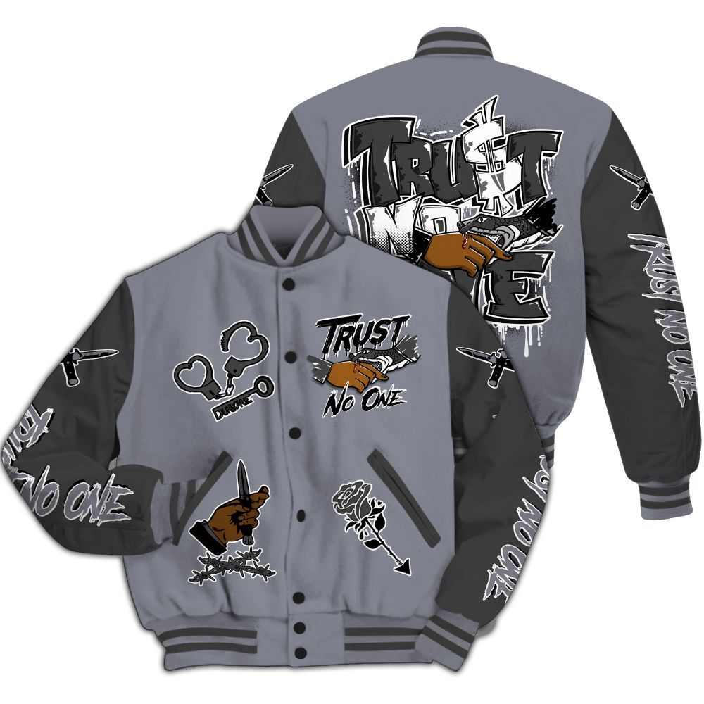 Varsity Jacket To Match Retro Black Flint 13s - Trust No One Dripping All Over Print